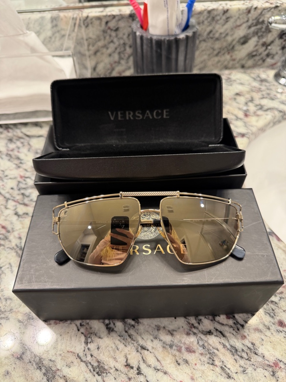 Versace Gold Aviator Sunglasses with Brown Lenses